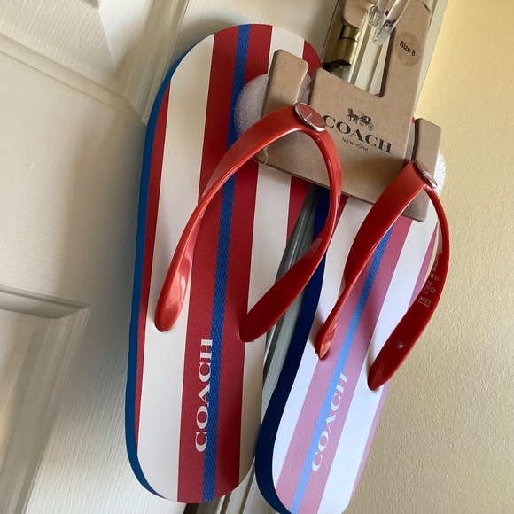 Coach Zayn Flip Flops Red White and Blue Stripes SZ 8 - Picture 2 of 15